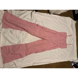 No Vacancy Pink Cargo Jumpsuit W Large Utility Wide Leg Spaghetti Strap Pockets